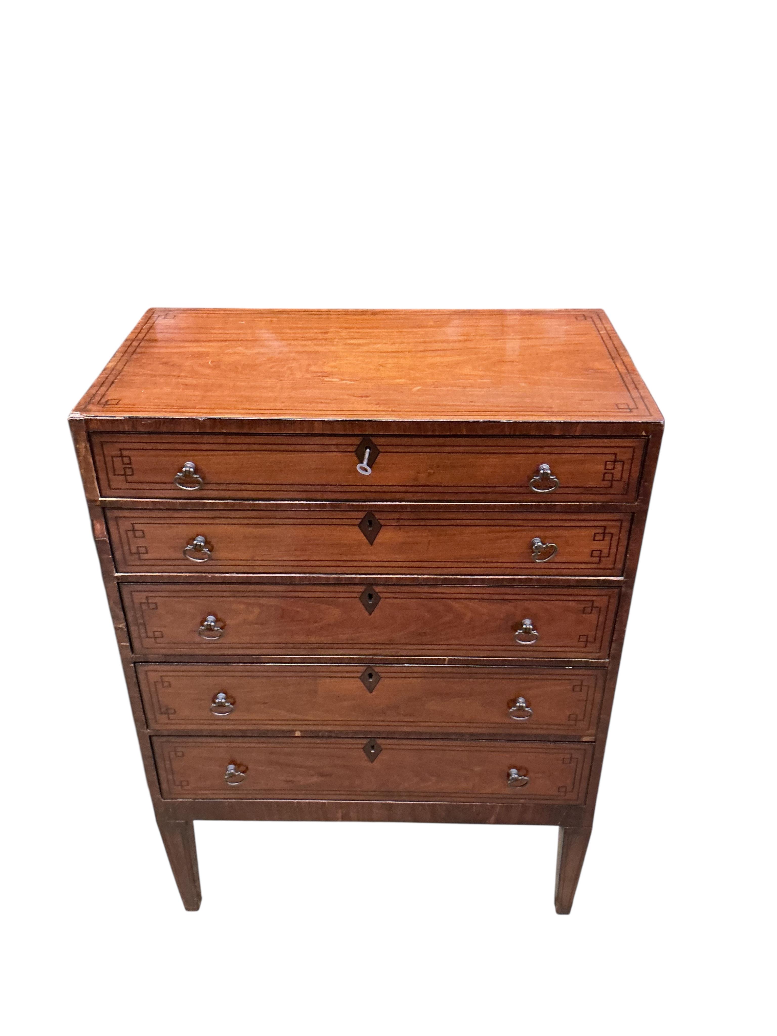 A small Edwardian inlaid mahogany chest, width 61cm, depth 34cm, height 85cm
